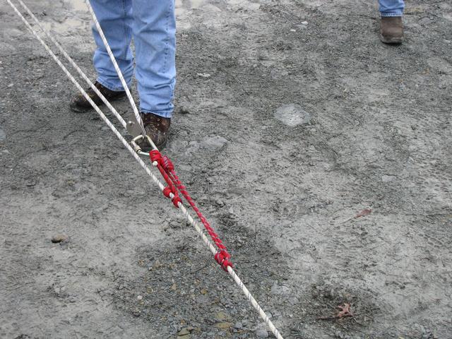 Prusiks hitches & a traveling pulley as used in a 3:1 "Z-Drag"