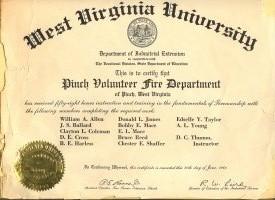 1st training certificate of PVFD, with Bill's name